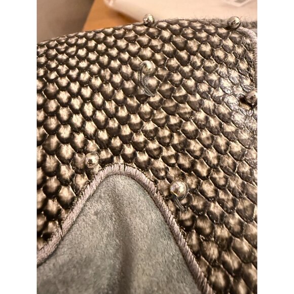 Vintage 80s Abstract Oversized Sweater Dress Large Shoulder Pads Turtleneck Grey - Picture 7 of 16